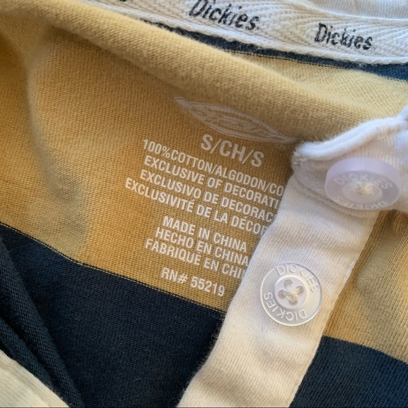 Dickies Cinch Collared Polo Tee Crop Top Yellow Blue Elastic Bottom 100% Cotton - Picture 9 of 12